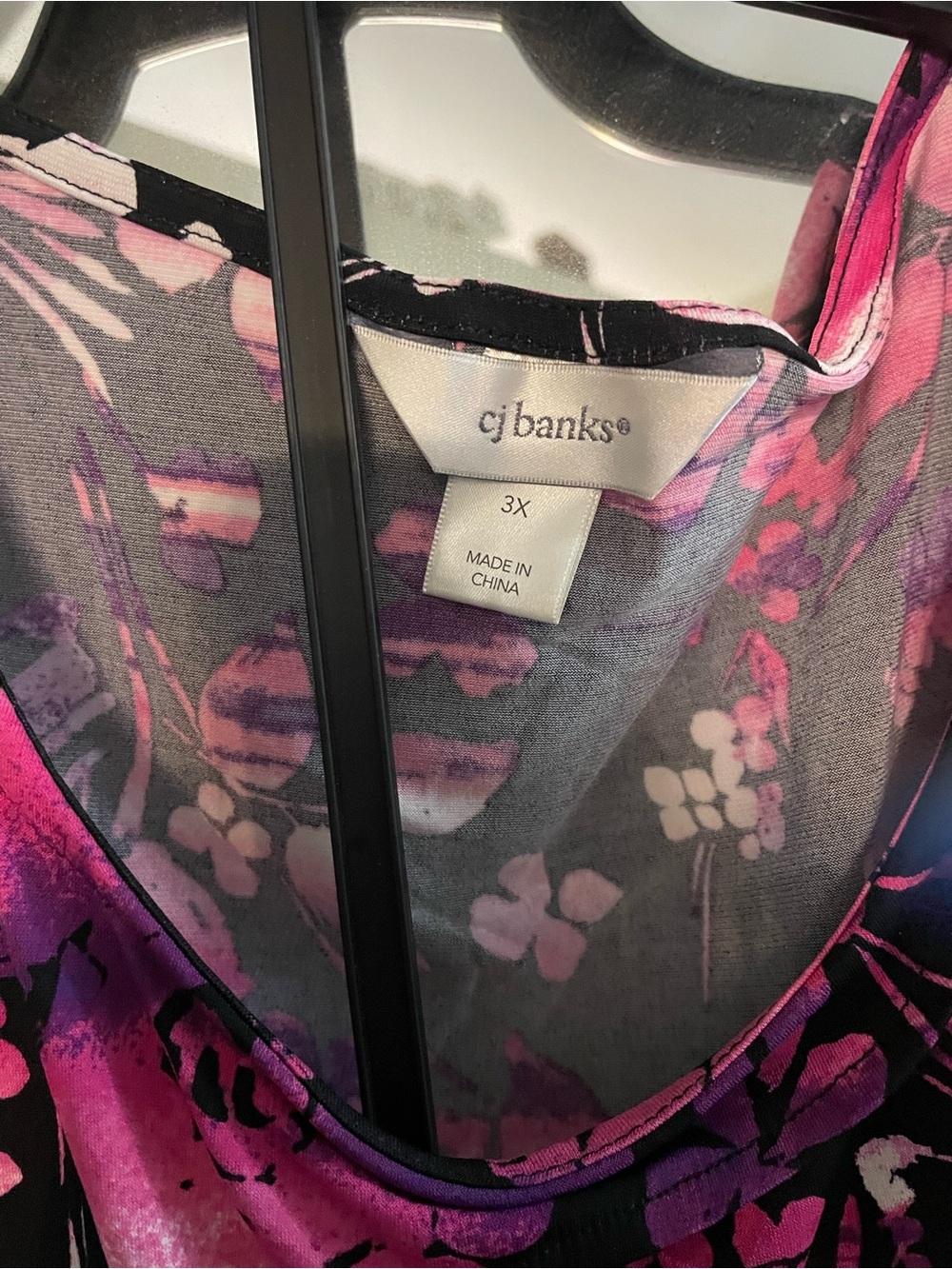 CJ Banks Pink and Purple Floral V-Neck Blouse